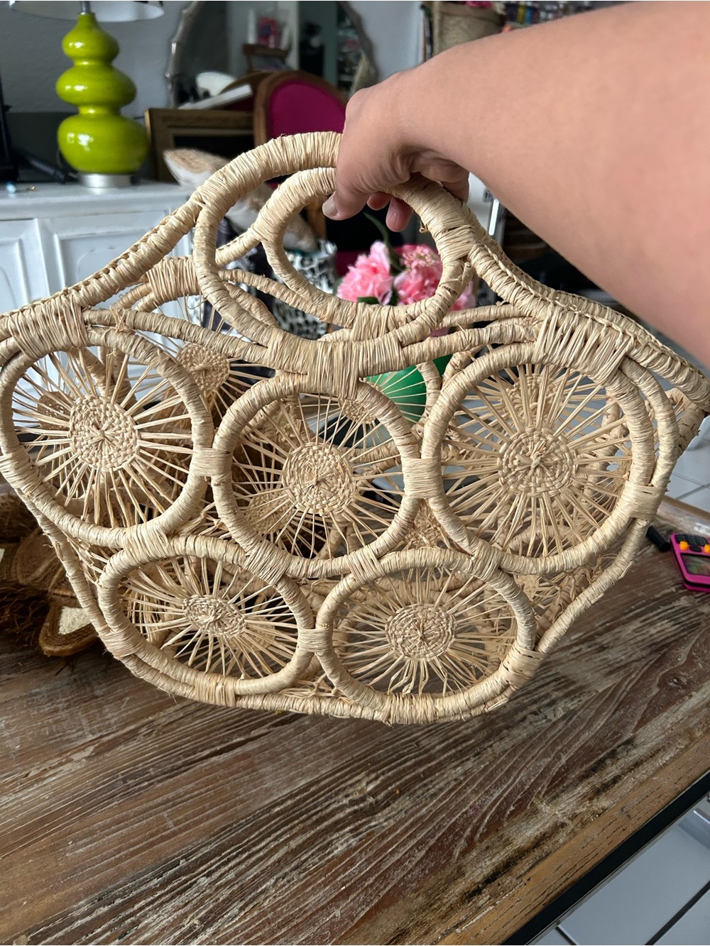 Woven Circle Straw Tote Bag - Natural By sol y Mar